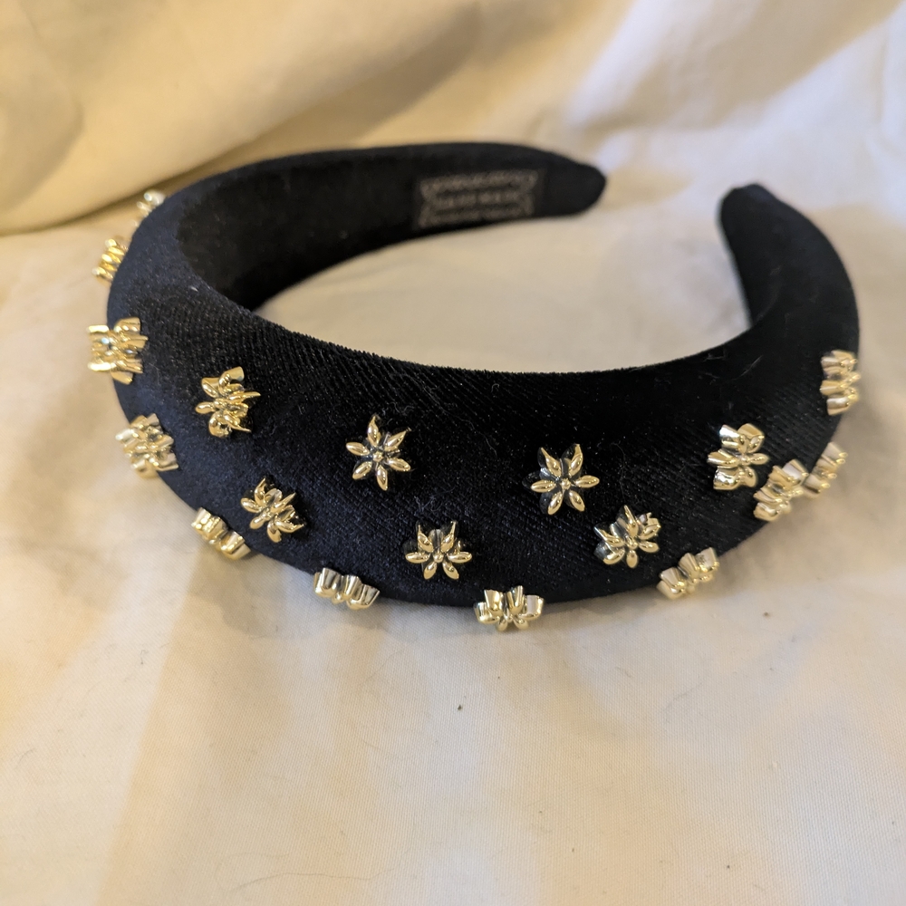 Black Velvety & Gold Flower Stars Handmade Head Band